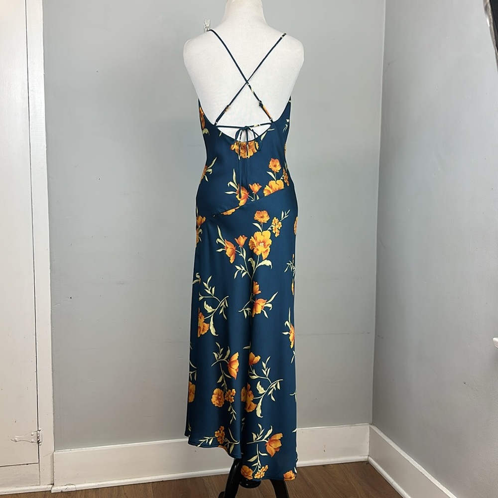 Astr Navy Floral Midi Slip Dress with Yellow Blooms - Picture 11 of 14